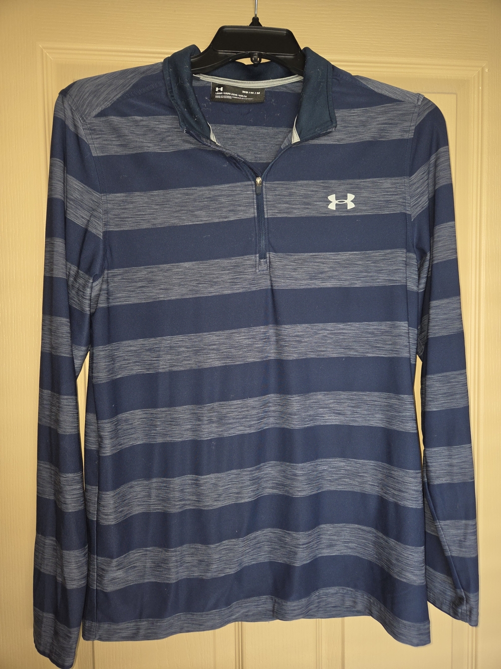 Under Armour Women's Navy and Light Blue Striped 1/4 Zip Pullover